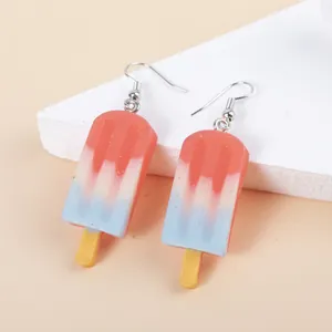 Summer popsicle dangle earrings with colorful gradient ice cream design and silver hooks