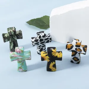 Perle in silicone a forma di croce con motivi floreali e animalier per gioielli fai da te