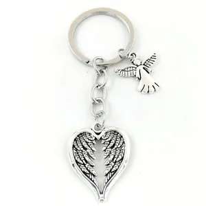 Vintage silver angel wing heart keychain made of durable zinc alloy for daily use