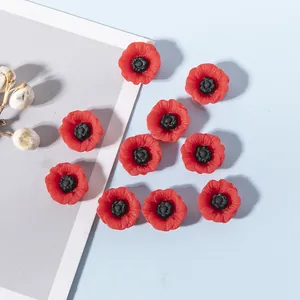 Lot de 10 fleurs de pavot en résine rouge pour bijoux DIY et accessoires artisanaux