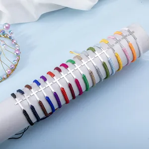 Bracciale a Croce in Corda Intrecciata a Mano Minimalista Bracciale in Cordino Regolabile Per Uomo Donna Gioielli Religiosi Regalo
