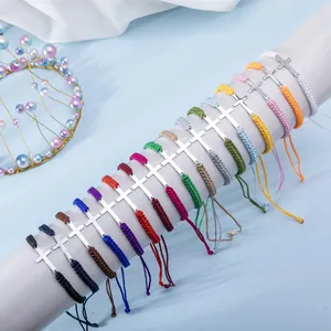 Braccialetti a croce intrecciati a mano in 17 colori con chiusura a coulisse regolabile