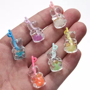 Mini resin bear straw cup pendants in various colors for DIY jewelry making