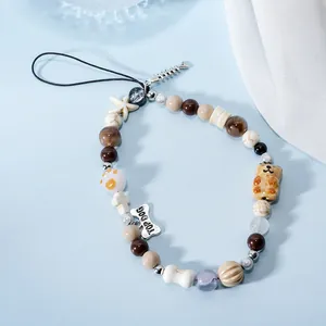 Handmade Beaded Phone Charm Fish Bone Puppy Bear Star Pendant Lanyard For Bag Phone Case Jewelry Gift For Women Girls