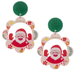 Christmas Santa Claus acrylic earrings with glitter details and festive patterns