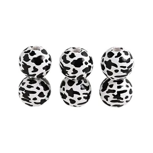 Farm theme cow print wooden beads for DIY jewelry making with smooth surface and drill hole