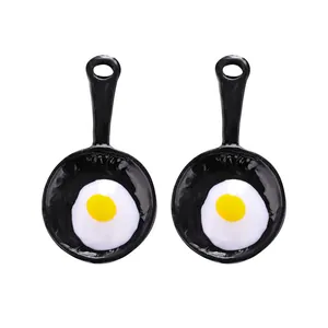Creative mini frying pan and fried egg alloy charms for DIY jewelry making accessories