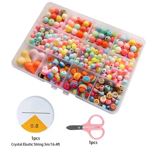 DIY colorful bead jewelry making kit with 15-grid organizer box and elastic cord