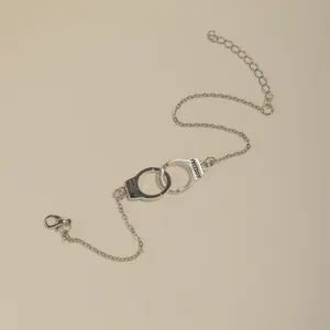 Silver handcuffs chain anklet with Freedom engraving and adjustable clasp for beach style