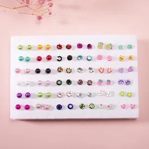 Cute Resin Rhinestone Stud Earrings Variety Fruit Animal Flower Pattern Jewelry For Girls Kids Daily Decorative Accessories