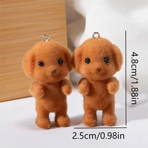 Brown flocked poodle dog keychain pendants set with size dimensions 4.8cm height