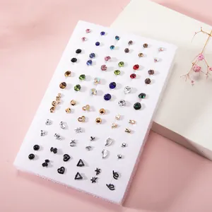 36 pairs of colorful stud earrings for kids featuring fruit and rhinestone designs