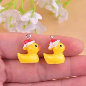 Resin Christmas Hat Little Yellow Duck Pendants For DIY Earring Necklace Keychain Making Cute Cartoon Animal Charms