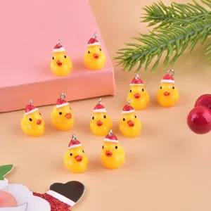 Set of 10 Christmas little yellow duck resin charms for DIY jewelry and keychains