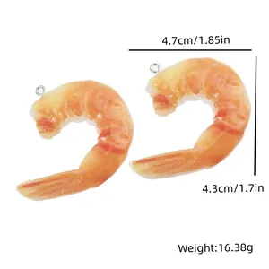 Macro view of lifelike shrimp pendants showing size 4.3x4.7cm and resin texture details