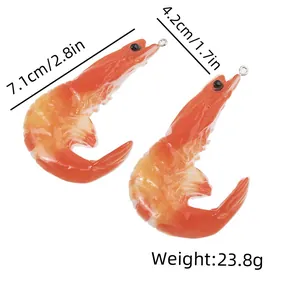 Realistic resin shrimp charm with dimensions 7.1cm x 4.2cm for DIY jewelry making