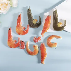 Realistic Simulation Shrimp Prawn Food Model Pendant For DIY Jewelry Making Keychain Craft Charms Creative Accessory