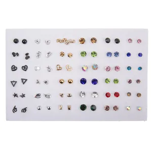 Set of 36 pairs of colorful mixed resin fruit and rhinestone stud earrings for kids
