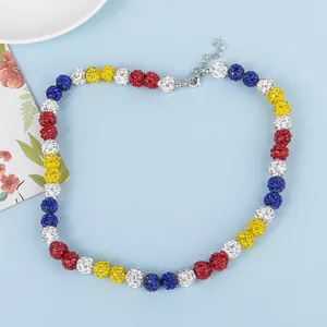 Collier hip-hop à boules strass colorées avec chaîne réglable pour hommes et femmes