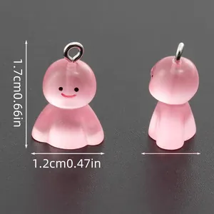 Luminous pink resin ghost pendant for Halloween keychain with size scale measurement