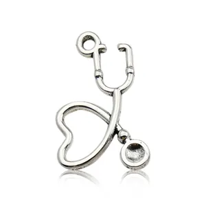 Retro stethoscoop hart hanger van zilverlegering voor creatieve DIY sieraden