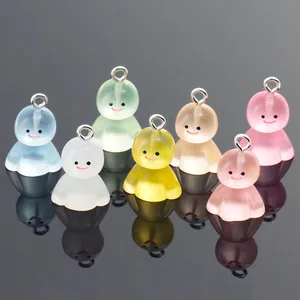 Luminous Halloween Ghost Pendants Resin Charms For Jewelry Making Smile Face Glow In The Dark Miniature Elf Keychain Accessory
