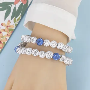 Bracelet hip-hop ajustable avec des perles en cristal bleu et blanc étincelantes