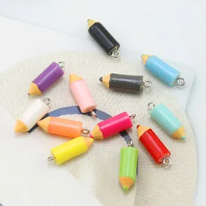 Colorful resin pencil keychain pendants with silver metal rings for DIY jewelry sports gifts