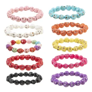 Gothic skull bead bracelet set in ten vibrant colors for Halloween and themed parties