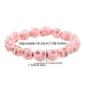 Pink skull bead bracelet detail with marble texture and adjustable 18-23cm size
