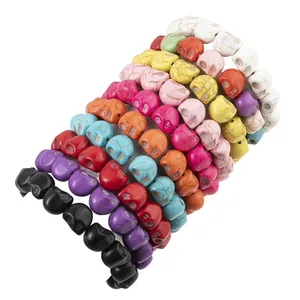 Skull bead bracelets set with vibrant colors and turquoise-style textures for Halloween