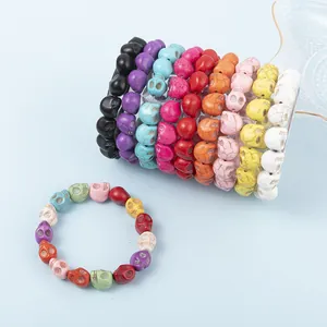Colorful skull bead bracelets in diverse shades for Halloween DIY festive jewelry styles