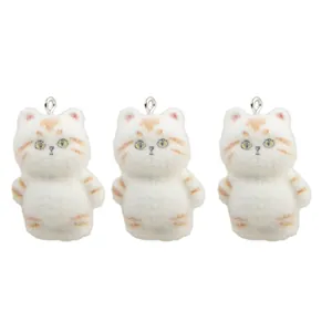 Three flocked cat charms with orange stripes for DIY jewelry making and keychains