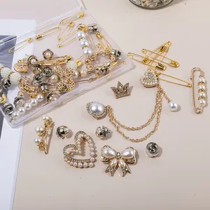 DIY Shoe Charms Brooch Pins Jewelry Accessories Set Faux Pearl Rhinestone Bowknot Heart Crown Charms For Shoes Socks Clothes Decoration