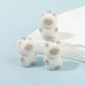 Three-piece set of cute flocked Siamese cat pendants with silver metal rings for DIY jewelry