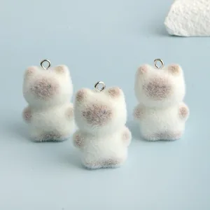 Three cute flocked Siamese cat charms with silver rings for DIY jewelry and crafts