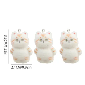 Detailed size view of flocked resin cat charms with 3.2cm height for DIY crafts