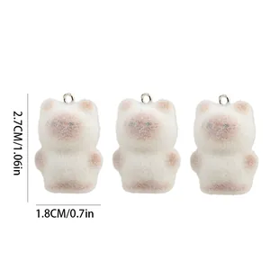 Detail of 2.7cm flocked resin Siamese cat charms with silver rings for DIY jewelry