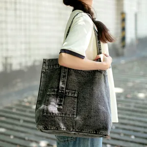 Retro gewaschene Denim-Tragetasche mit industrieller Tasche und großem Fassungsvermögen