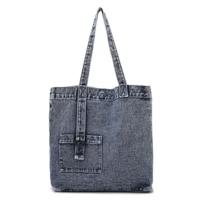 Vintage-Umhängetasche aus gewaschenem Denim mit großem Fassungsvermögen und Schultergurten