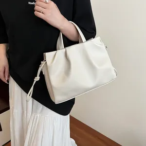 Women Ruched Pleated Crossbody Bag Large Capacity PU Leather Lychee Texture Shoulder Bag For Daily Commuting Office