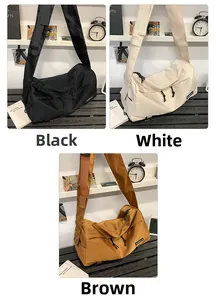 Borse a tracolla in nylon nero, bianco e marrone con ampi spallacci e tasche funzionali