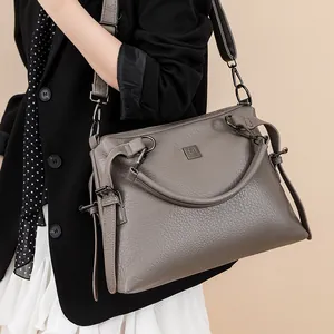 Women Large Capacity Lychee Pattern PU Leather Tote Handbag Fashion Casual Urban Commuter Shoulder Crossbody Purse Bag