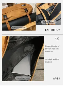 Dettagli della borsa sportiva marrone con cinghia yoga, velcro e tasca con zip
