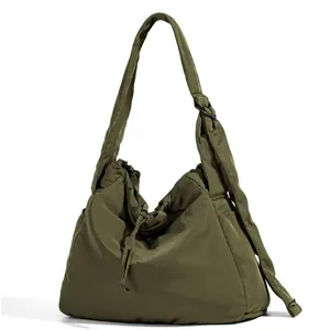Large Capacity Oxford Nylon Drawstring Shoulder Bag Versatile Lightweight Casual Hobo Crossbody Bag For Women Daily Travel