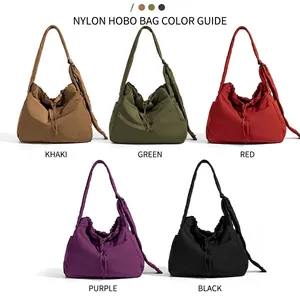 Large capacity drawstring shoulder bags in khaki, green, red, purple, and black colors