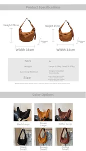 Tableau des tailles détaillé pour sac bandoulière minimaliste en cuir PU avec dimensions