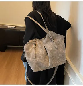 Detailed back view of a grey large-capacity tote bag with vintage marble texture