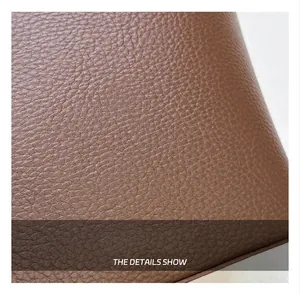 Macro view of premium dark brown lychee texture leather with soft durable surface