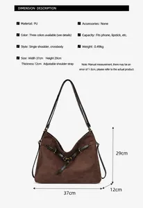 Maßangaben für die braune Wildleder-Tasche mit 37cm Breite und 29cm Höhe im Detail